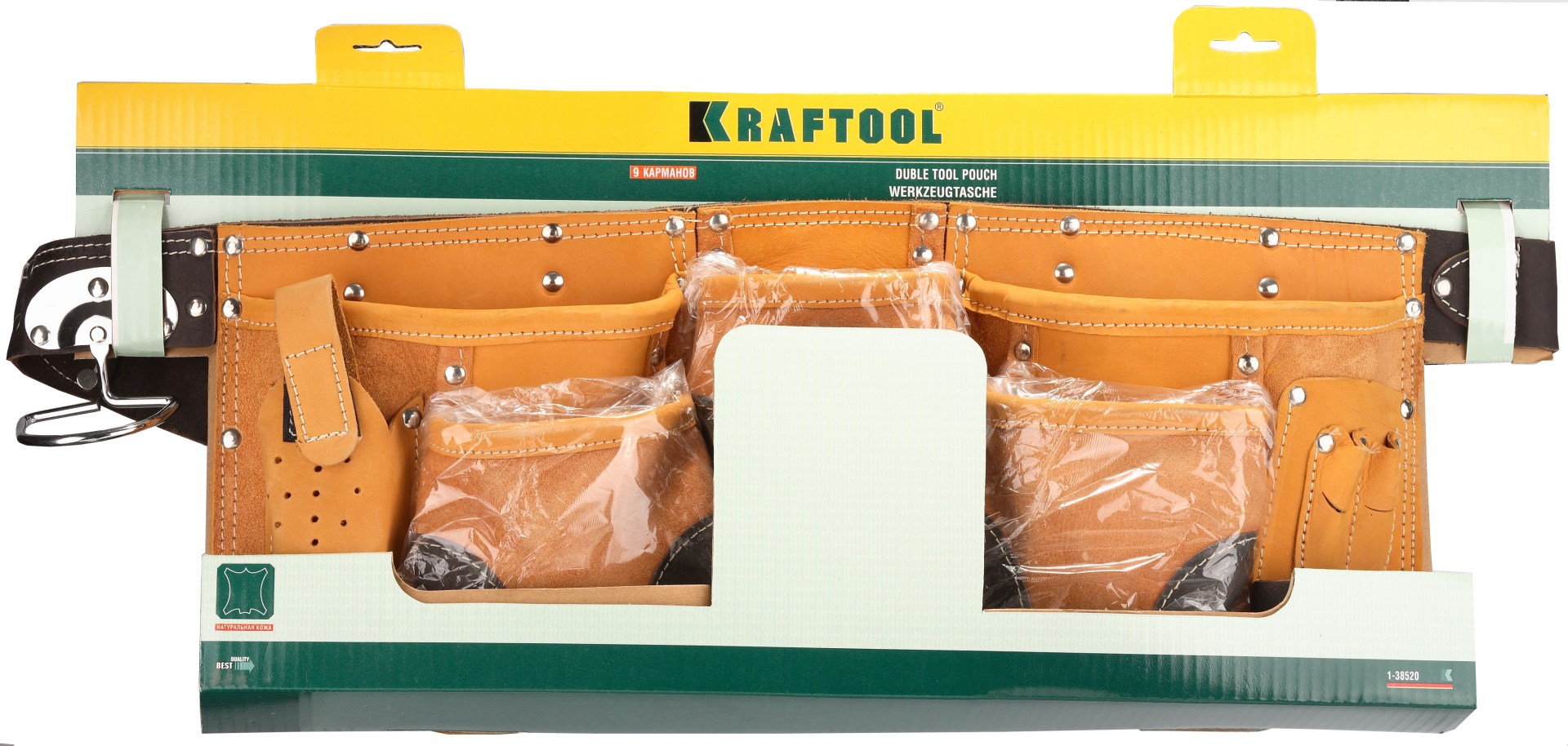 KRAFTOOL натуральная кожа, пояс для инструментов с 9 карманами (1-38520)
